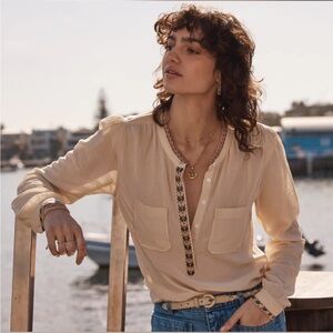 Marie Louise de Monterey Braid Blouse in Antique Embroidered Shirt Sz 10 NEW